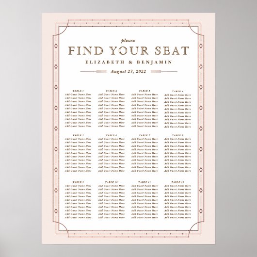 12 Tabellen | Art Deco Blush Rose Poster (Vorne)