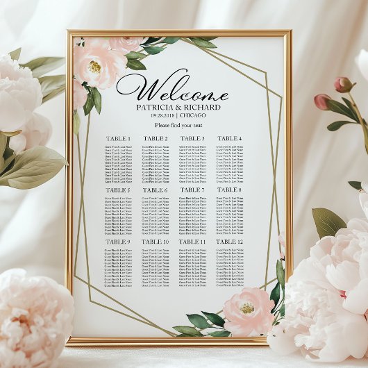 12 Tabellen Geometrische Hochzeitssitzdiagramme mi Poster