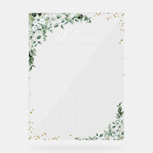 12 Tables Grüne Hochzeitsplanung Acrylschild (Vorderseite)
