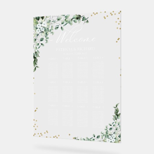 12 Tables Grüne Hochzeitsplanung Acrylschild (Winkel)