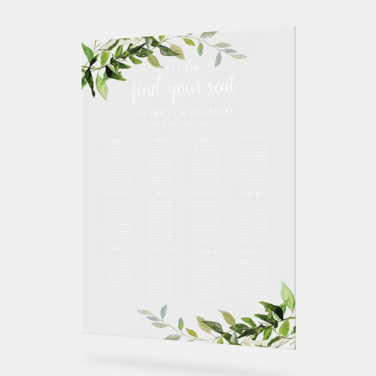 12 Tables Grüne Hochzeitsplanung Acrylschild (Winkel)