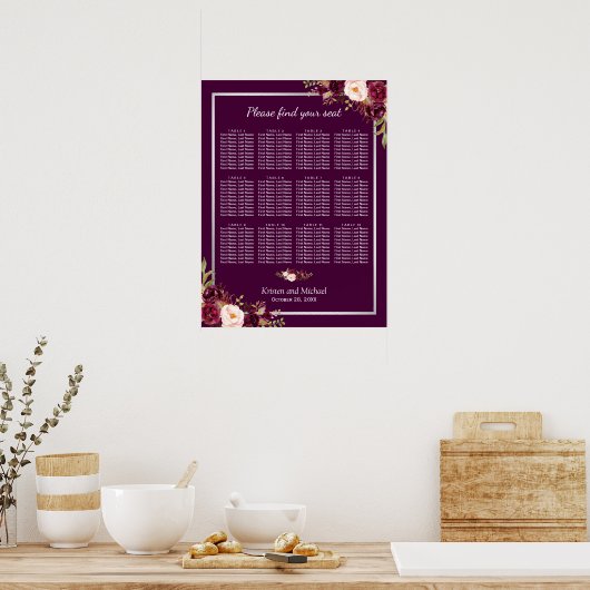 12 Tables Plum Lila Blumenstühle Poster (Küche)