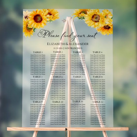 12 Tafelsonnenblume Hochzeitsakryllische Sitzkarte Acrylschild (Neutral)
