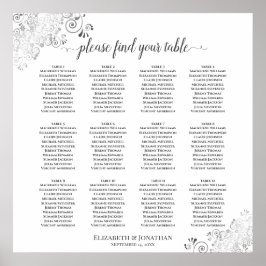 12 Tafelweiße Hochzeitssatteltafeln Silber Frills Poster