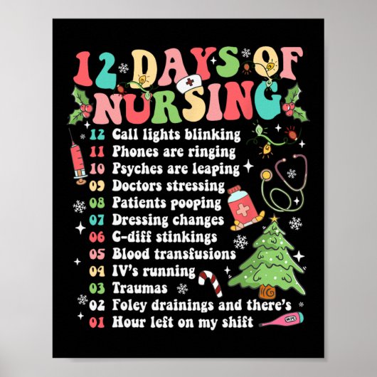 12 Tag der Krankenanstalt Weihnachten Krankenschwe Poster (Vorne)