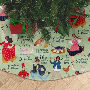 12 Tage bis Weihnachten grün Polyester Weihnachtsbaumdecke