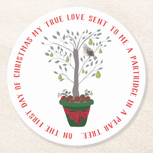 12 Tage des Weihnachtsrebhuhns in einem Runder Pappuntersetzer (Vorderseite)