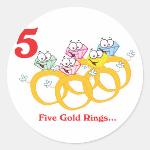 12 Tage fünf goldene Ringe Runder Aufkleber
