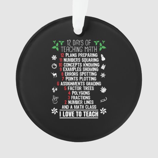 12 Tage Mathematik Lehrer Weihnachtsgeschenke Ornament (Vorderseite)