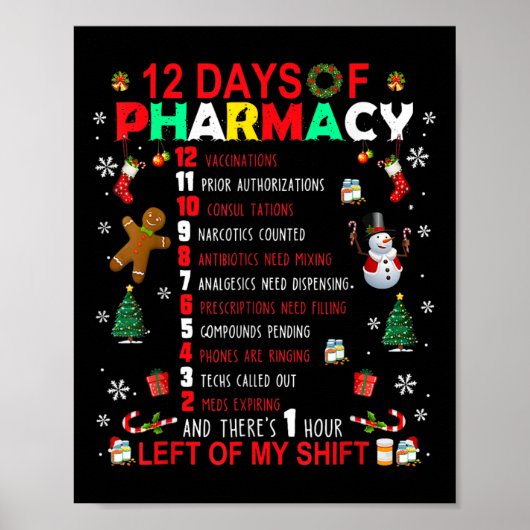 12 Tage Pharmacy Funny Christmas Pharmacist Tec Poster (Vorne)