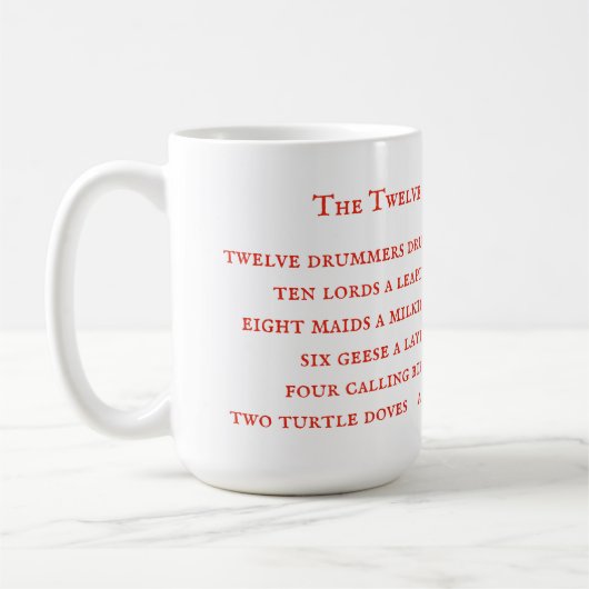 12 TAGE TEXTE große weiße Tasse (Links)