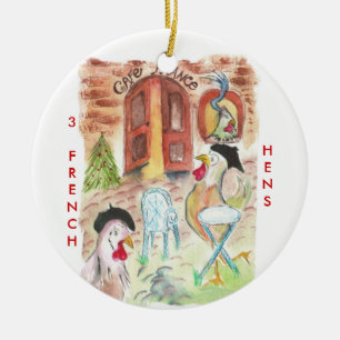 12 Tage Weihnachten 3 französische Hennen Keramikornament