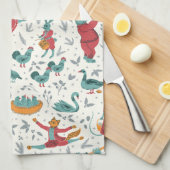 12 Tage Weihnachten Folk Art Animal Blue Geschirrtuch (Viertel Falte)