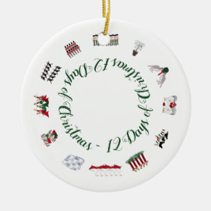 12 Tage Weihnachten in einem Kreis des Rotes und Keramik Ornament