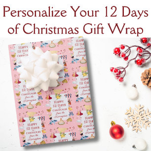 12 Tage Weihnachten Pastellrosa Personalisiert Geschenkpapier Set