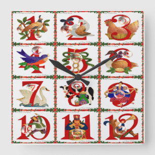 12 Tage Weihnachten Quilt Druck Geschenke Quadratische Wanduhr