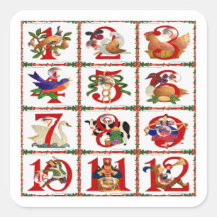 12 Tage Weihnachten Quilt Druck Geschenke Quadratischer Aufkleber