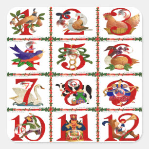 12 Tage Weihnachten Quilt Druck Geschenke Quadratischer Aufkleber