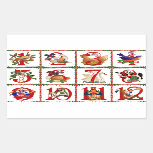 12 Tage Weihnachten Quilt Druck Geschenke Rechteckiger Aufkleber
