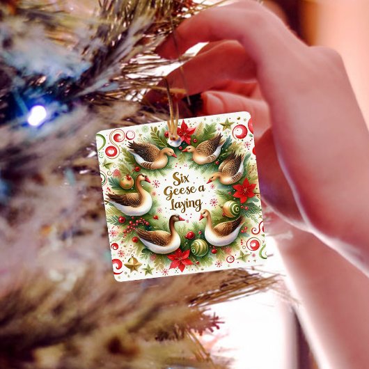 12 Tage Weihnachten Sechs Gänse ein Lagen Keramikornament