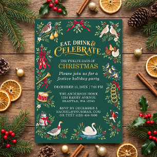 12 Tage Weihnachten Vintage Grün Feste Party Einladung
