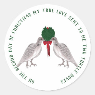 12 Tage Weihnachten zwei Schildkröte-Tauben Runder Aufkleber