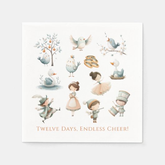 12 Tage Weihnachts-Illustrationen Serviette (Vorderseite)