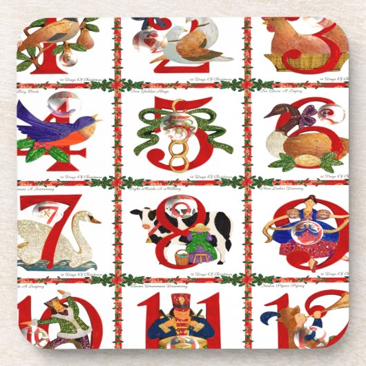 12 Tage Weihnachts Quilt Druckgeschenke Getränkeuntersetzer (Vorderseite)