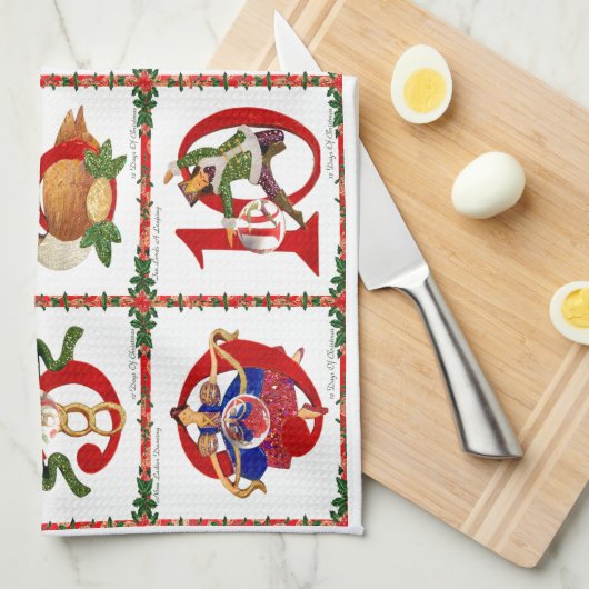 12 Tage Weihnachts Quilt Druckgeschenke Küchentuch (Viertel Falte)