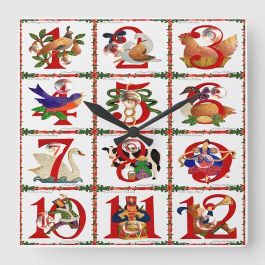 12 Tage Weihnachts Quilt Druckgeschenke Quadratische Wanduhr (Vorderseite)