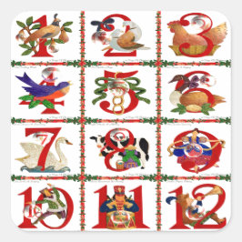 12 Tage Weihnachts Quilt Druckgeschenke Quadratischer Aufkleber