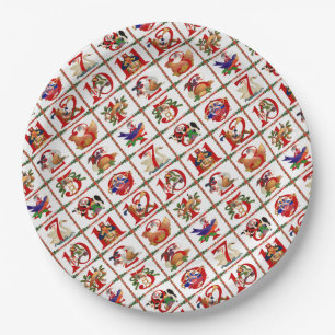 12 Tage Weihnachts Quilt Print Papier Napkins Pappteller