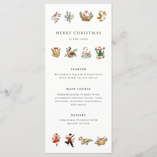 12 Tage Weihnachtsabend Party Menükarte (Vorderseite)