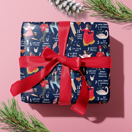 12 Tage Weihnachtsblau Geschenkpapier