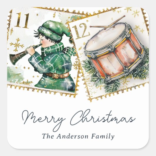 12 Tage Weihnachtsfeiertag Quadratischer Aufkleber (Vorderseite)