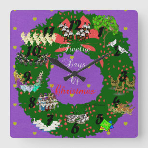 12 Tage Weihnachtsfeiertag Thema Quadratische Wanduhr