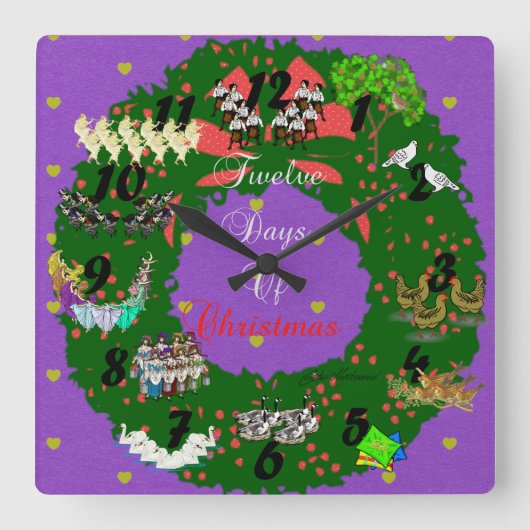 12 Tage Weihnachtsfeiertag Thema Quadratische Wanduhr (Vorderseite)