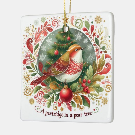 12 Tage Weihnachtspartridge in einem Birnenbaum Keramikornament (Links)