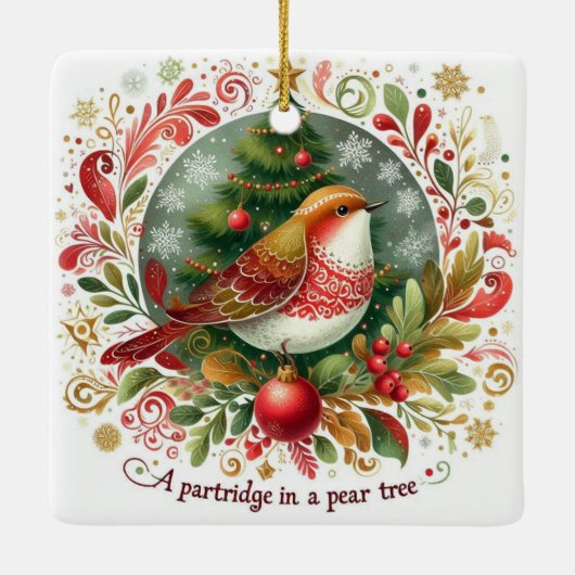 12 Tage Weihnachtspartridge in einem Birnenbaum Keramikornament (Rückseite)