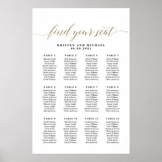 12 Tische 120 Gäste finden Sitzplakette Poster (Vorne)