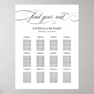 12 Tische Hochzeitssitzplan Schwarzes Skript Poster