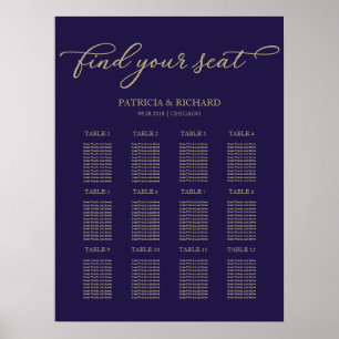 12 Tische Hochzeitstisch Plan Chic Gold Navy Blue Poster