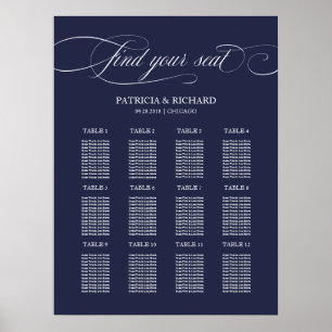 12 Tische Navy Blau Hochzeit Sitzplan Board Poster