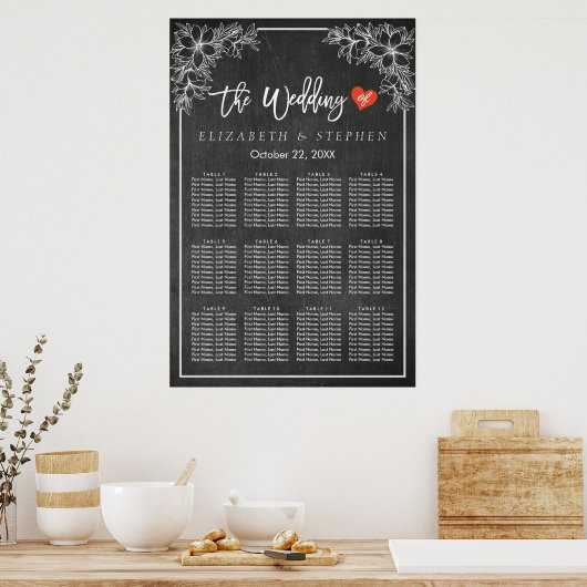 12 Tische Seatekarte Tafel Blumenrahmen Poster (Küche)