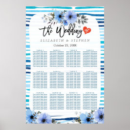 12 Tische Sitzkarte blau Aquarellblau Poster