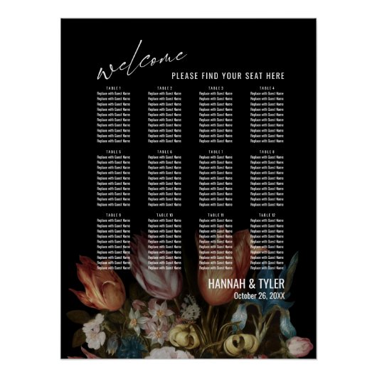 12 Tische Sitzkarte mit niederländischem Meister F Poster (Vorderseite)