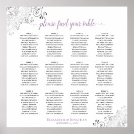 12 Tischlacy Lavendel White Wedding Seating Chart Poster