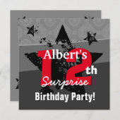 12. TWEEN Überraschung Geburtstag Charcoal Grunge Einladung (Vorne/Hinten)