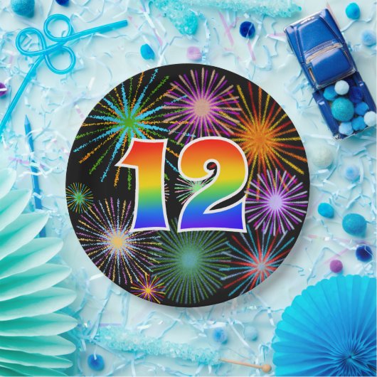 12. Veranstaltung - Spaß, farbenfroh, kühl, Regenb Pappteller (Party)