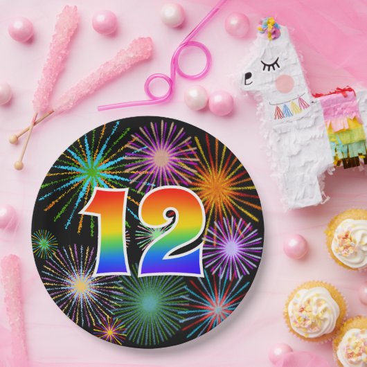 12. Veranstaltung - Spaß, farbenfroh, kühl, Regenb Pappteller (Party)